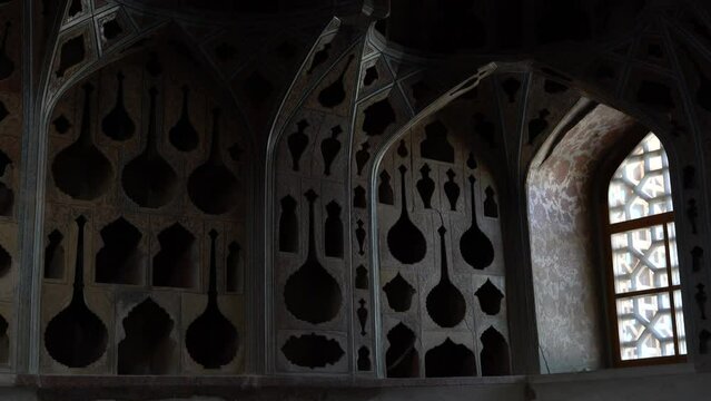 Acoustic ceiling in the music room of Ali Qapu palace Isfahan Iran