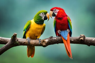 Fototapeta na wymiar living parrots kiss generated by AI tool 