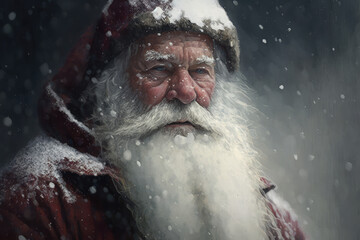 portrait of Santa Claus in snow winter, generative AI