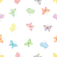 Seamless butterfly pattern. Drawn butterfly background