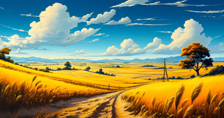 Summer Harvest: Illustration of Wheat Fields