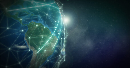 Image of globe with network of connections over stars