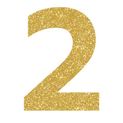 Golden glitter number two in transparent background.Number 2 icon, Design for decorating, background, wallpaper, illustration.