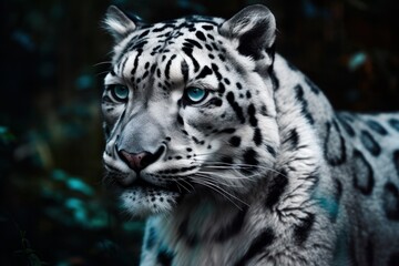 Fototapeta premium closeup portrait of a white tiger with blue eyes. Wild beauty of the most dangerous beast of the world. the biggest cat. Beautiful wild siberian tiger portrait close up. Black and white jaguar