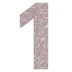 Silver glitter number one in transparent background.Number 1 icon, Design for decorating, background, wallpaper, illustration.