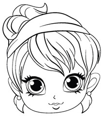 Cute girl cartoonl and its doodle coloring character