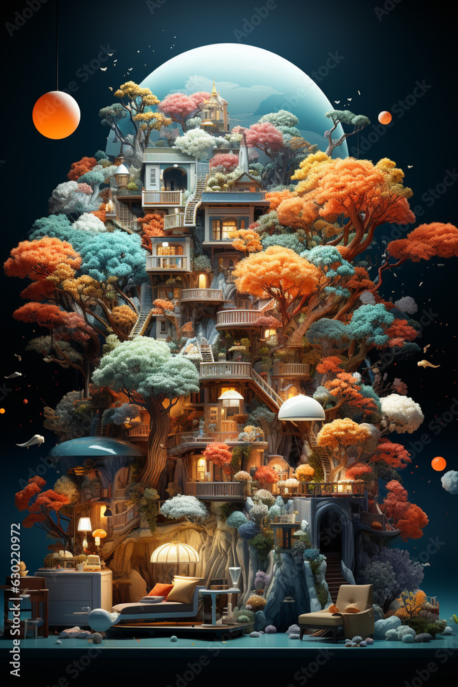 Poster A surreal composition of various objects and elements, merging together in a dreamlike collage.  Generative AI technology.