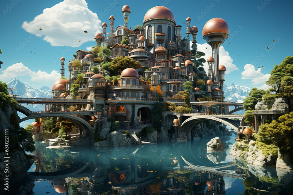 Leinwandbilder a floating cityscape with levitating buildings and surreal architecture, representing the boundless 