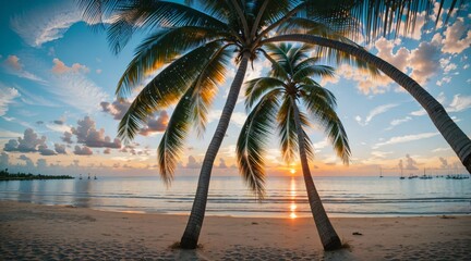 Obraz na płótnie Canvas sunset at tropical beach and coconut tree