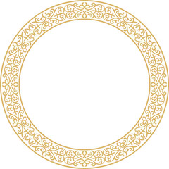 Vector gold Kazakh national round pattern, frame. Ethnic ornament of the nomadic peoples of Asia, the Great Steppe, Kazakhs, Kirghiz, Kalmyks, Mongols, Buryats, Turkmens