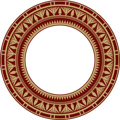 Vector ancient gold and red Egyptian round ornament. Endless national ethnic border, frame, ring..
