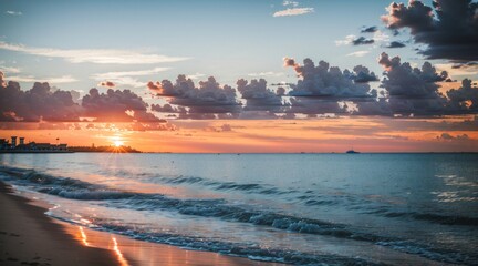 Fototapeta premium sunset at tropical beach and coconut tree
