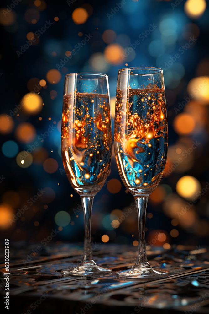 Aufkleber a vibrant abstract background featuring festive champagne glasses clinking together to toast the new
