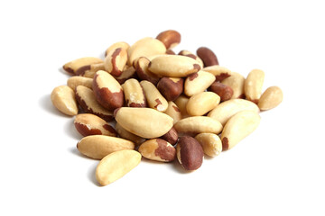 Brazil nuts isolated on white. Shelled Brazil nuts closeup