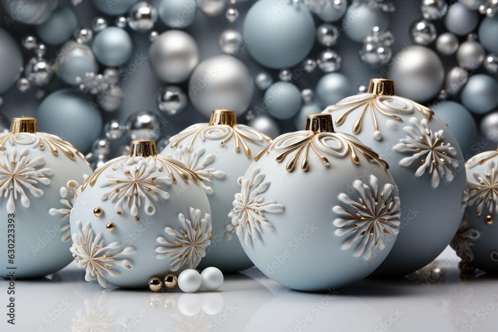 Aufkleber a shimmering silver and white christmas background with elegant snowflakes and ornaments. generative