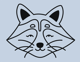 Raccoon face in doodle style. Cute forest animal.