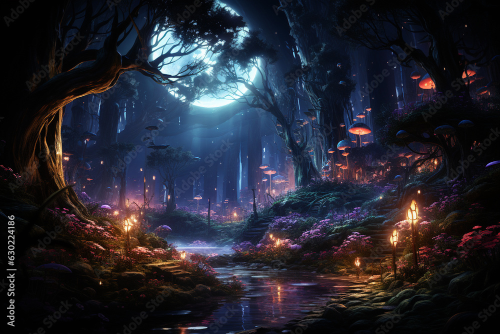 Aufkleber a haunted forest with creepy creatures lurking among the trees, illuminated by glowing fireflies. ge