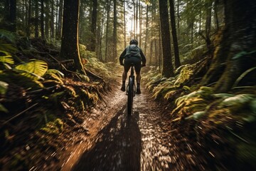 Obraz premium Ride Through A Sunlit Forest Trail, Generative AI