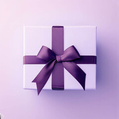 purple gift box with bow Wrapped with Care: A Gift or Gift Card Featuring a Beautiful Purple Bow and Ribbons a cute pink ribbon bow isolated on white and purple background. for a gift present.