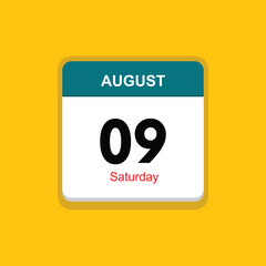 saturday 09 august icon with yellow background, calender icon