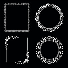 Set of decorative frames Elegant vector element for design in Eastern style, place for text. Floral black and white borders. Lace illustration for invitations and greeting cards.