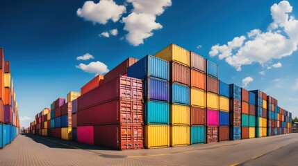 Fototapeta premium Colorful containers at the pier for ads and background Container stack Import and export concept