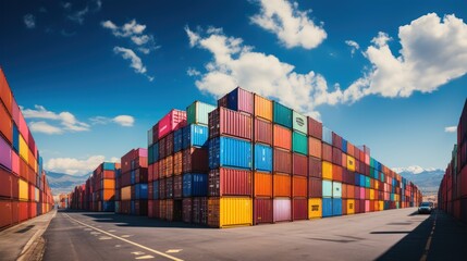 Colorful containers at the pier for ads and background Container stack Import and export concept