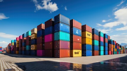 Fototapeta premium Colorful containers at the pier for ads and background Container stack Import and export concept