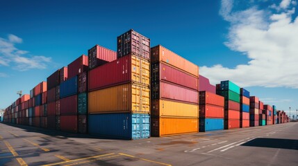 Fototapeta premium Colorful containers at the pier for ads and background Container stack Import and export concept