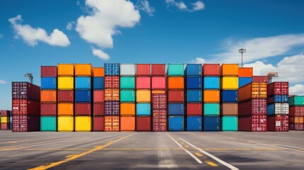 Obraz premium Colorful containers at the pier for ads and background Container stack Import and export concept