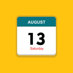 saturday 13 august icon with yellow background, calender icon