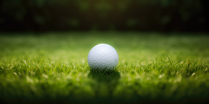 White Golf Ball Closeup On Lawn Background Created With The Help Of Artificial Intelligence
