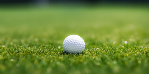 Obraz premium White Golf Ball Closeup On Lawn Background Created With The Help Of Artificial Intelligence