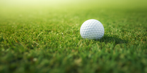 Obraz premium White Golf Ball Closeup On Lawn Background Created With The Help Of Artificial Intelligence
