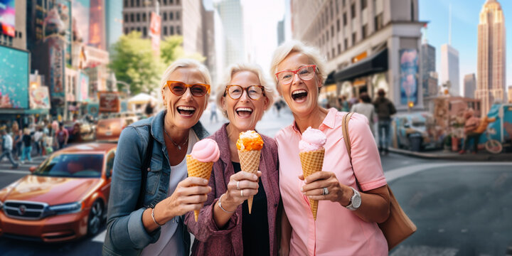 Ai generated photo of girl friends with ice cream cones