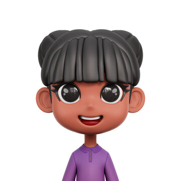 3D Render Avatar Woman With Purple Polo Shirt Isolate Transparent Background, 3D Rendering illustration