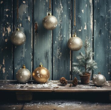Decorative, well-lit rustic hristmas decoration with wooden furniture and minimalistic objects candel lights and Christmas decor. 