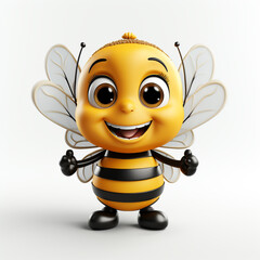 Cute bee cartoon on white background - obrazy, fototapety, plakaty