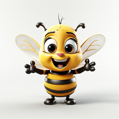 Cute bee cartoon on white background