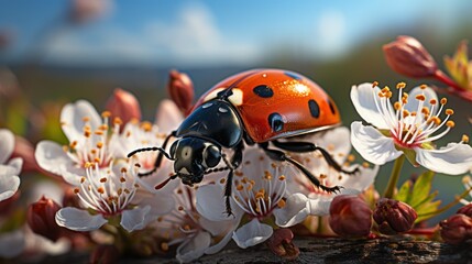  Ladybug on flower macro closeup