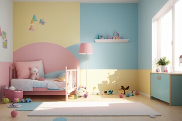 minimalist children room with pastel colors