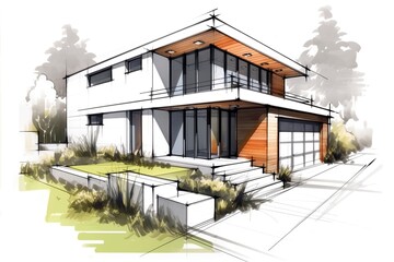 detailed drawing of a house in white tones minimalistic 