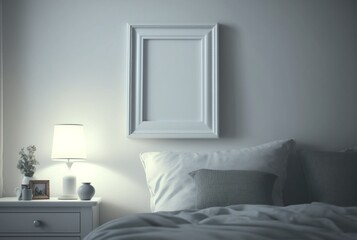 White empty frame in bedroom. generative ai