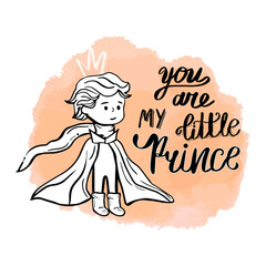 Calligraphic text You are my little prince. Congratulations on the birth of boy. Baby shower concept.