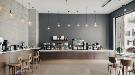 3d render cafe interior to drink coffee with friends