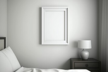 White empty frame in bedroom. generative ai