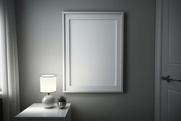 White empty frame in bedroom. generative ai