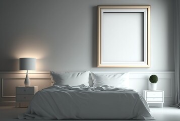 White empty frame in bedroom. generative ai