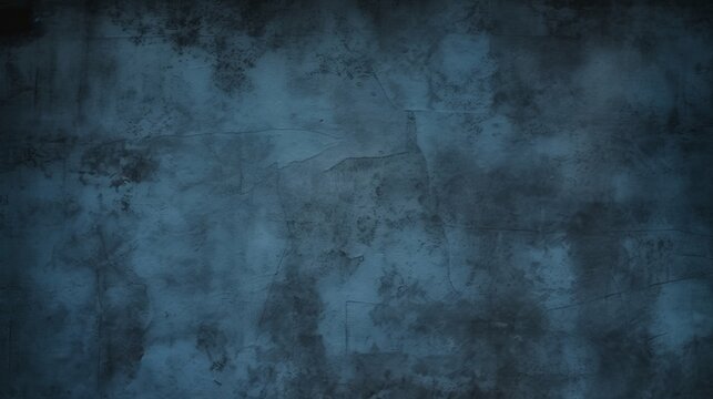 Background image of texture plaster on the wall in dark blue black tones in grunge style, Generative AI