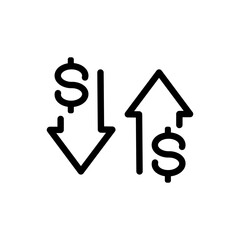 Up and Down arrows with dollar sign in flat icon design on white color background. Vector sign